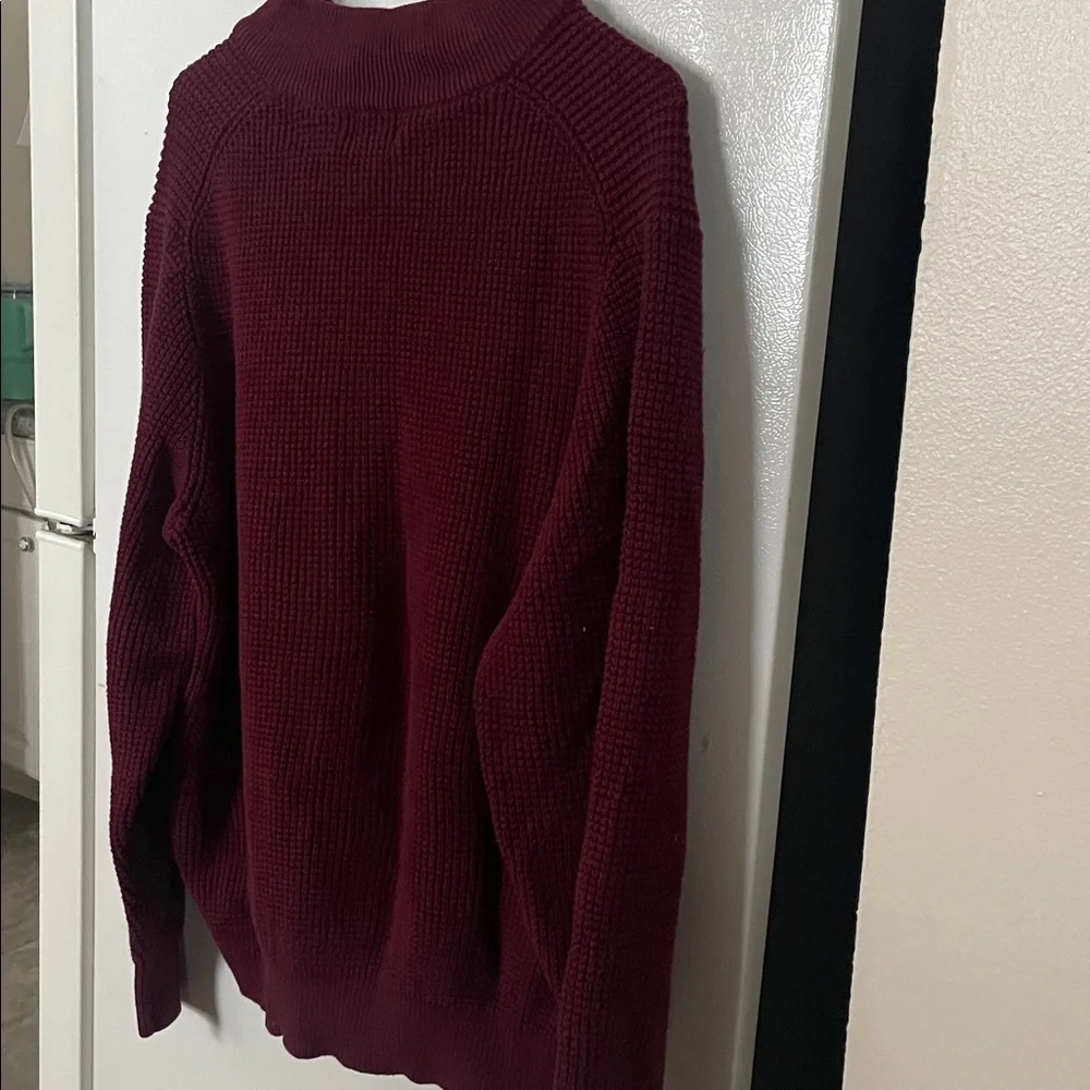 L.L. Bean Men's Large Regular Cotton Cashmere Deep Red Fourth‎ Zip-Up Sweater